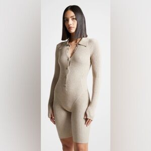 Ribbed Knit Long Sleeve Playsuit